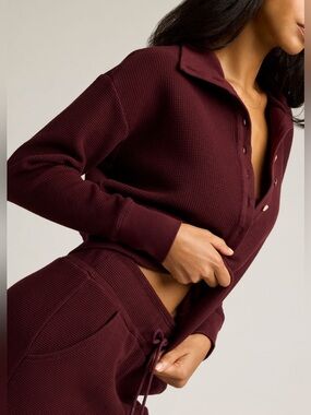 Negative Underwear Long Sleeve Waffle Henley in Deep Burgundy